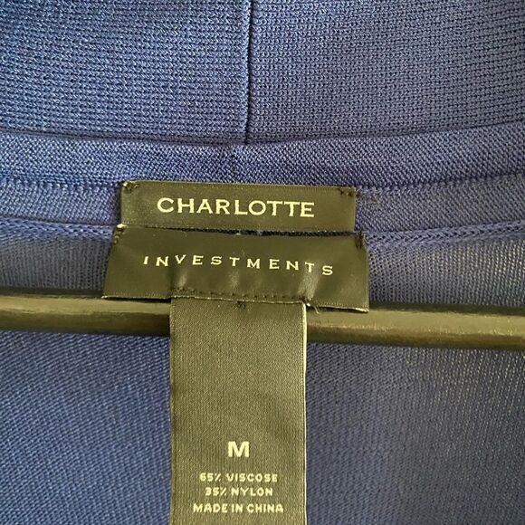 Boho M Blue Open Waterfall Cardigan Business Casual Minimalist Secretary OF23 - Picture 3 of 8